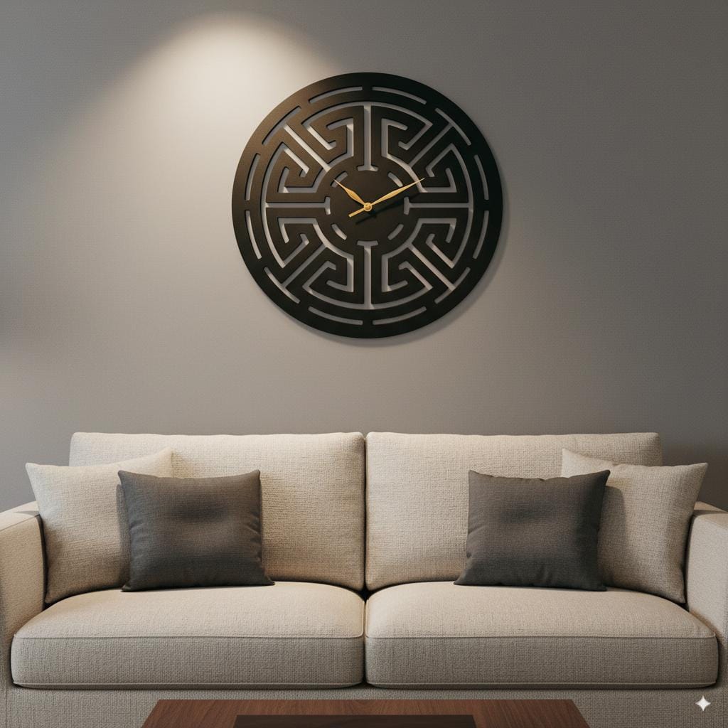 Versace Inspired Wooden Wall Clock | Bold Geometric Luxury Design